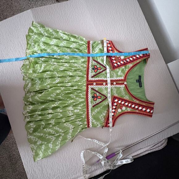 Indigo Moon Green Mirror Embroidered Festival Boho Top Medium Sleeveless Cotton - Picture 10 of 13